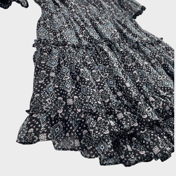 MISA Los Angeles Printed Split-Neck Blouson Tiered Ruffle Mini Dress Size Small - Picture 9 of 15